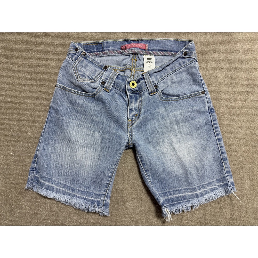 Levis Jeans‎ Shorts Womens 7 Blue Distressed Raw Hem Frayed Casual Mid Rise